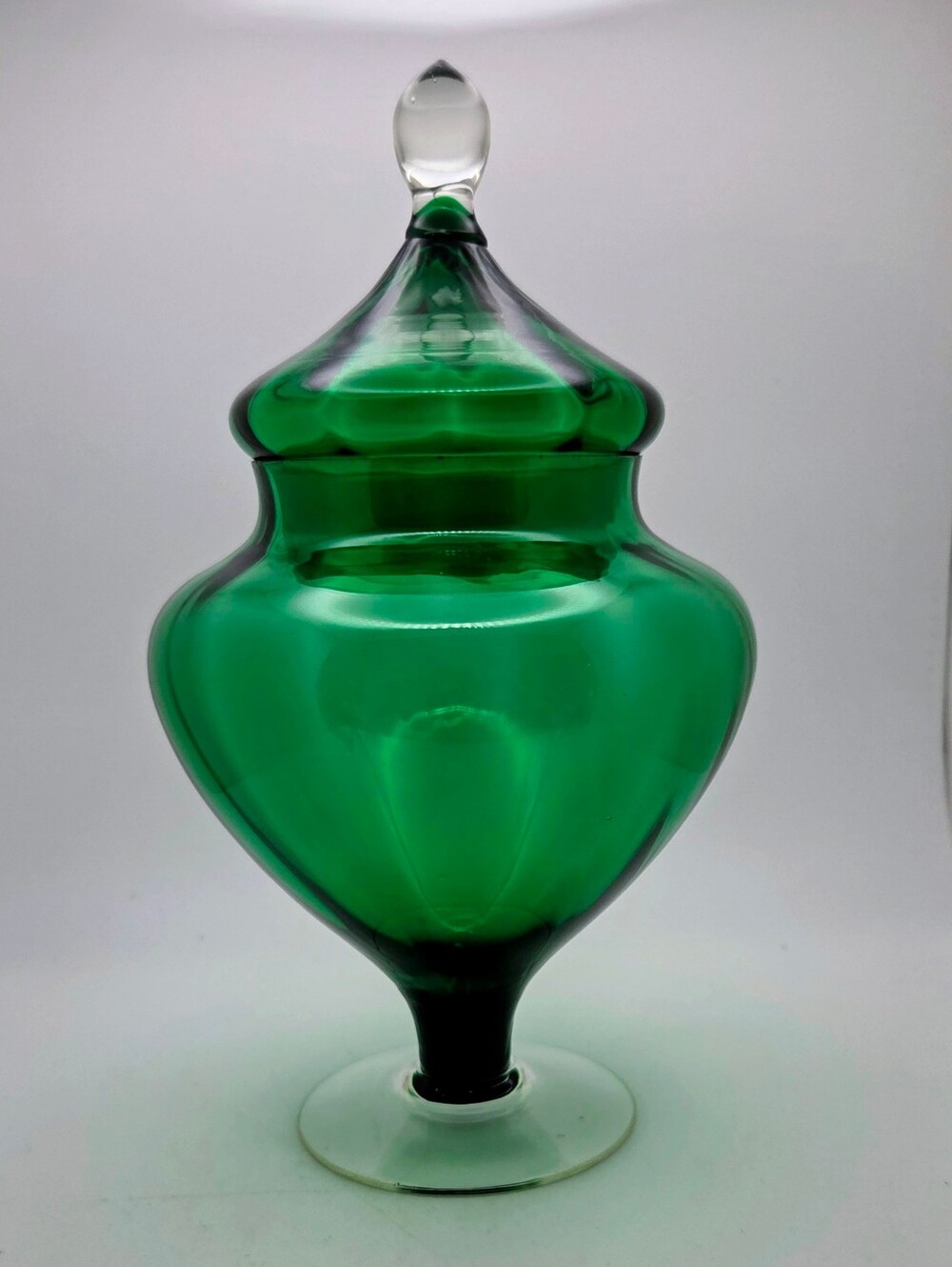 ​Vintage MCM Empoli Italian Green Art Glass Apothecary Jar Candy Dish Lid 9"